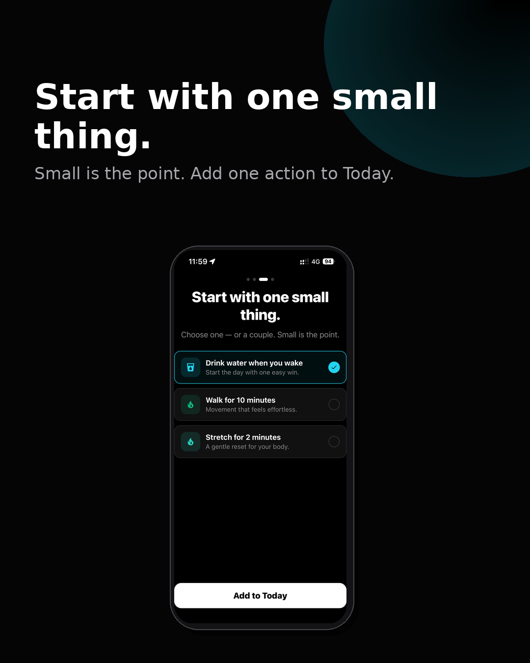 Start with one small thing screen.
